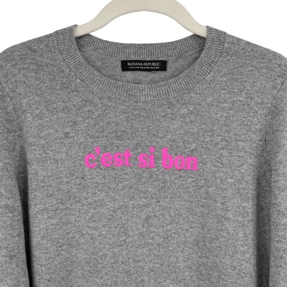 BANANA REPUBLIC Merino Wool Sweater C'est Si Bon Long Sleeve Gray - Size Small - Picture 2 of 10